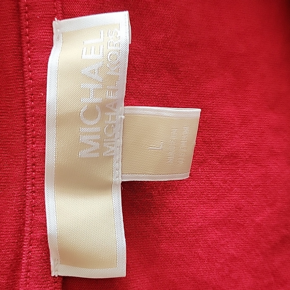 Michael Kors Red Long Sleeve Top, Gold Logo Studs, Round Neck, 100% Cotton LG - Picture 3 of 8